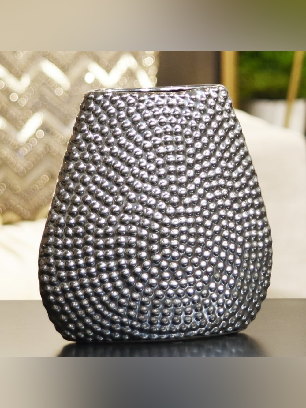 Elliptical Vase Chrome Finish Silver-9"H
